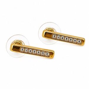 Swarovski Gold Tone Crystal Bar Post Earrings‎ Swan Logo Minimalist Geometric